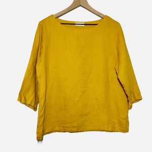 Grae Cove golden mustard yellow linen boxy loose lagenlook top blouse L